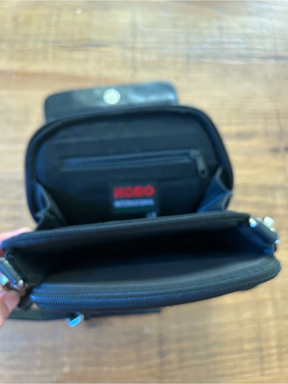 HOBO Black Canvas Crossbody International with Red Logo